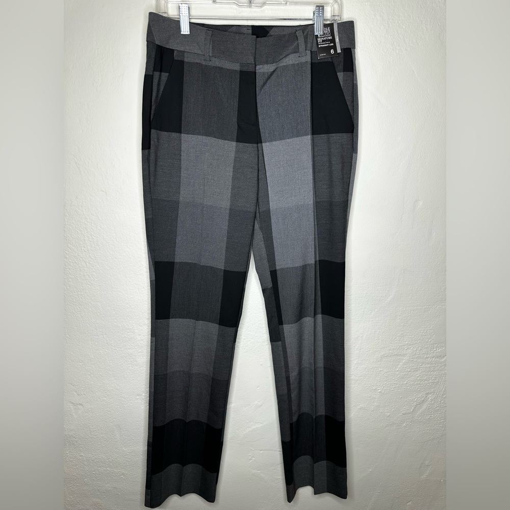 NWT New York & Company Black and Gray Checkered Signature Straight Trousers Tall